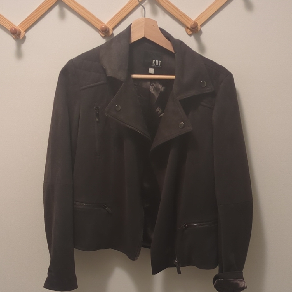 Kut from the Kloth Purple Leather Jacket Classic Cropped Style